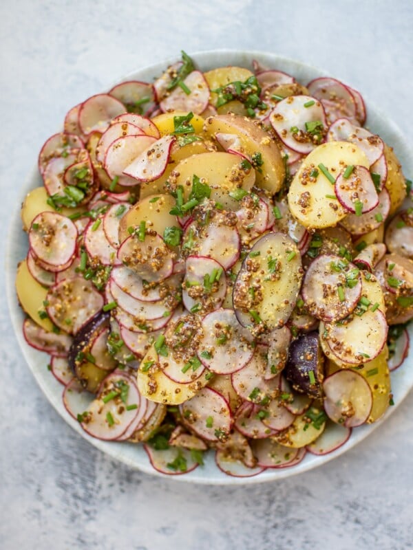 This grainy mustard potato salad is a fantastic side dish that contains only a handful of ingredients and comes together quickly. It's vegan, vegetarian, and full of flavor!