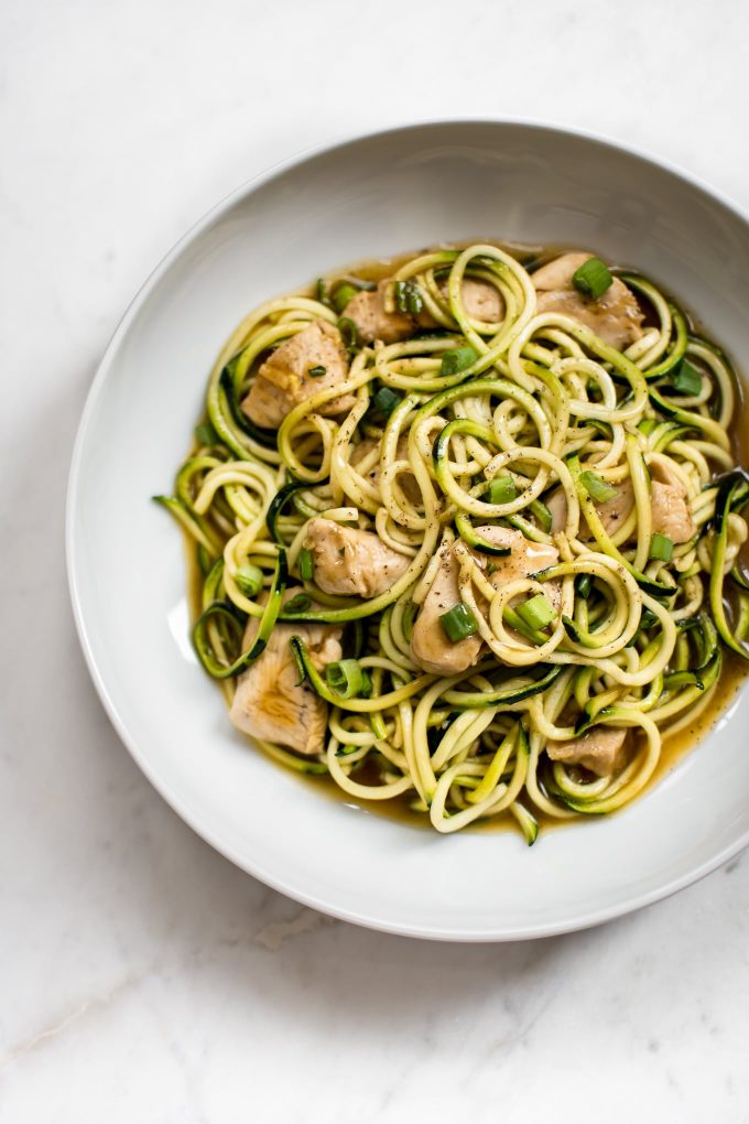 bowl of Teriyaki chicken zoodles