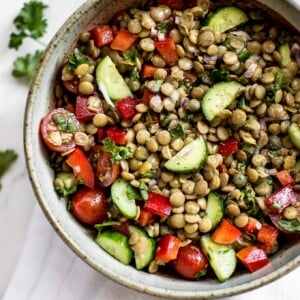 This green lentil salad recipe is healthy, fresh, and totally delicious! It makes a great light meal or side dish.