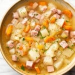 a bowl of crockpot ham and potato soup