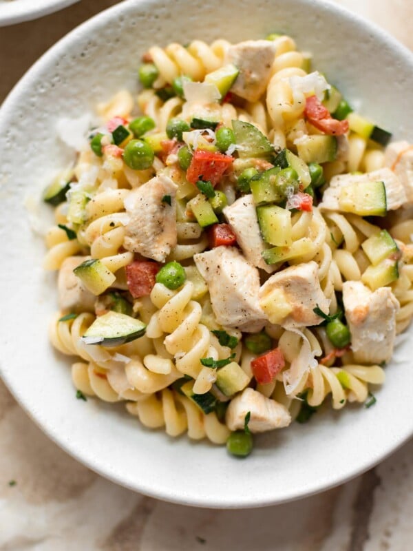 This creamy Pasta Primavera recipe with chicken is fresh, simple, and delicious. 