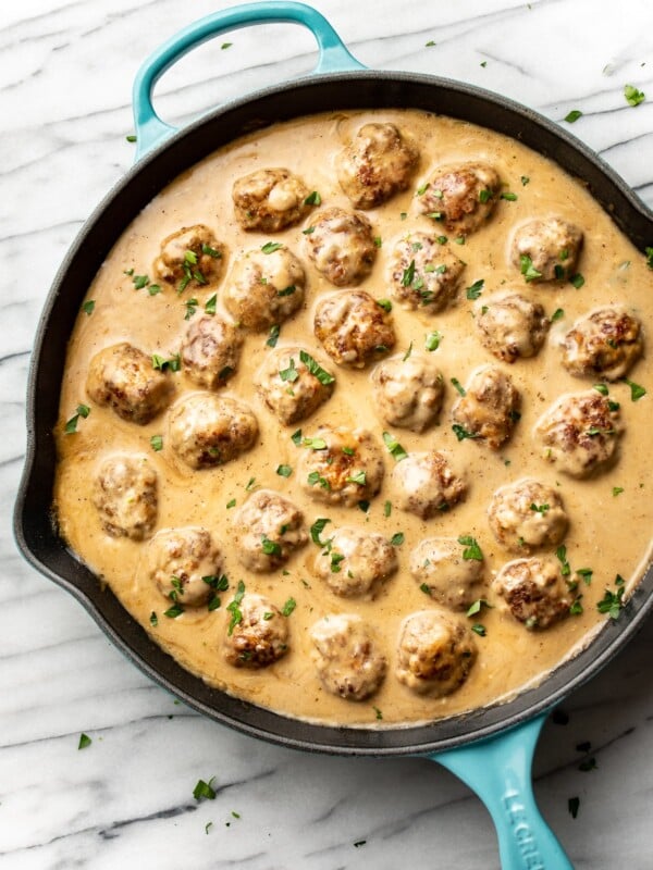 Swedish meatballs in a skillet