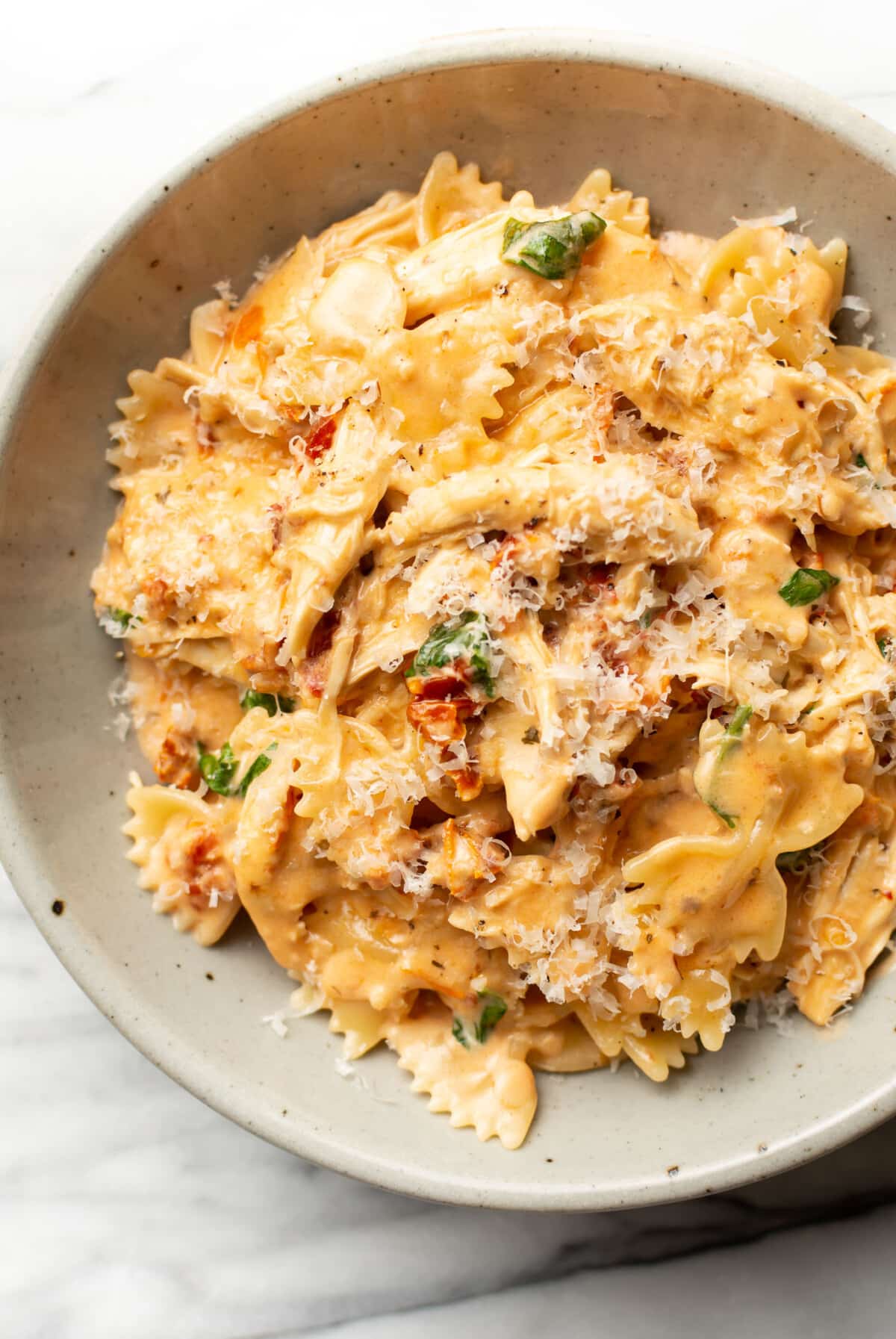 a bowl of marry me chicken pasta