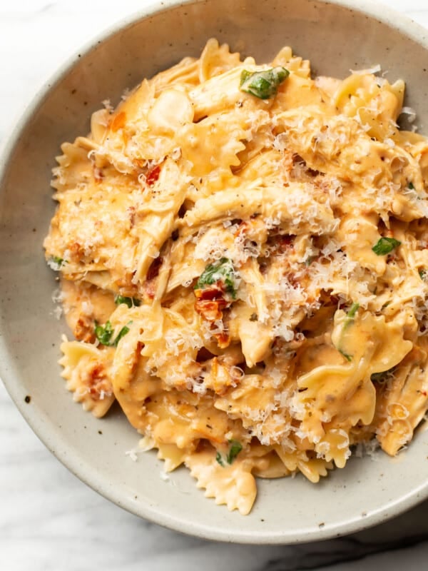 a bowl of marry me chicken pasta