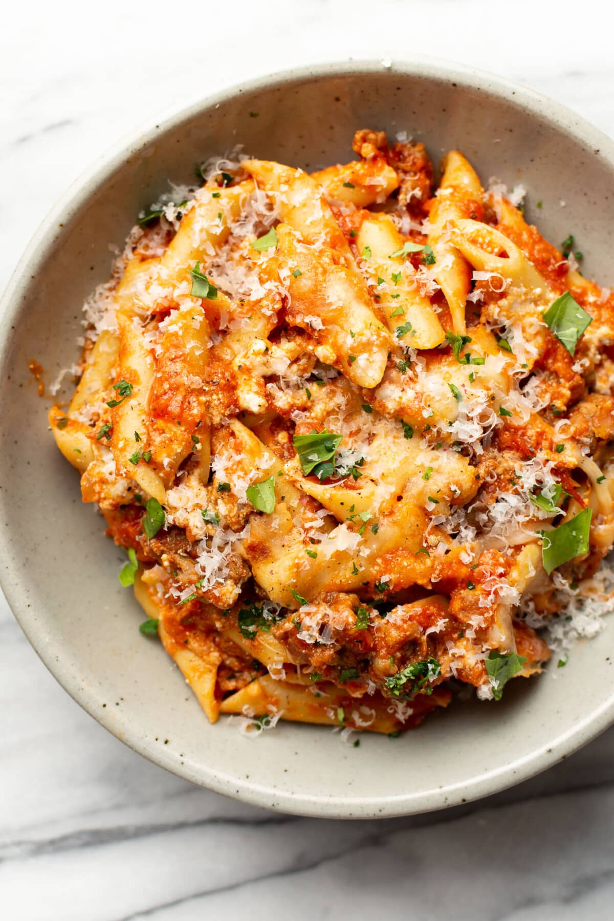 a bowl of mostaccioli