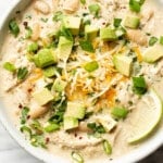 a bowl of slow cooker white chicken chili
