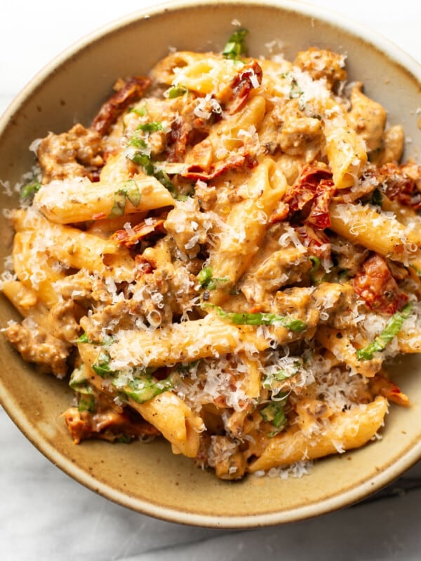 a bowl of marry me italian sausage pasta