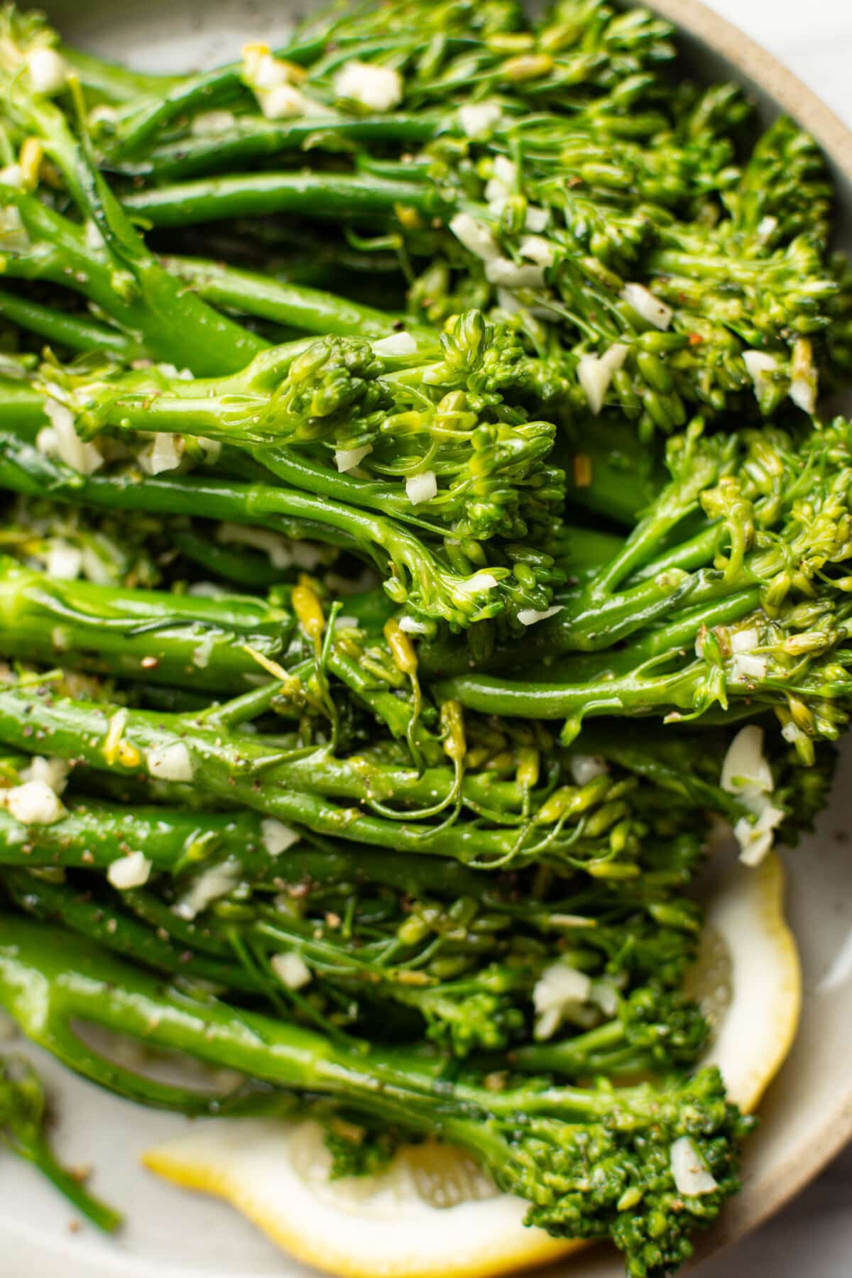 closeup of a plate of broccolini
