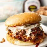 a pulled pork sandwich with coleslaw