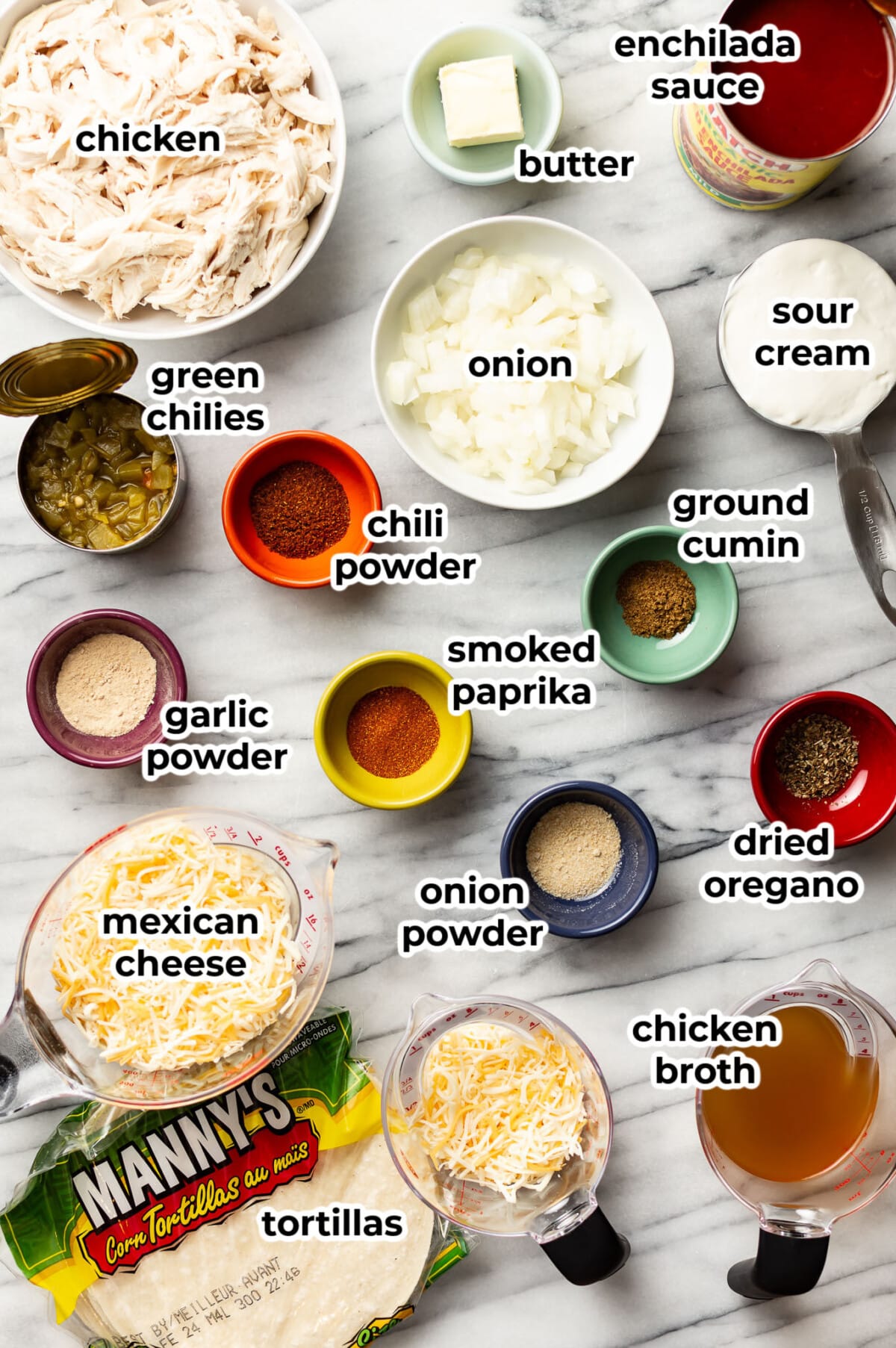 ingredients for chicken enchilada skillet